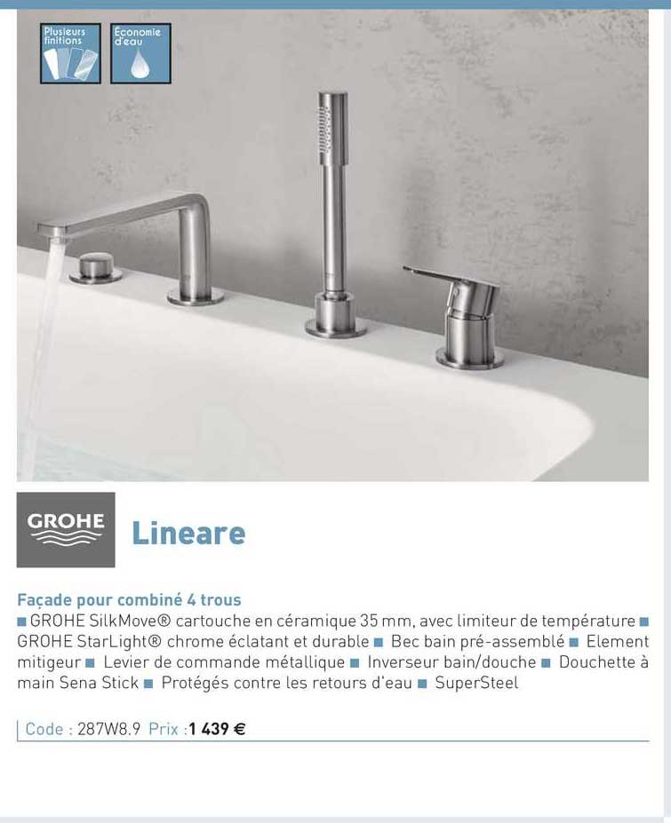 façade pour combiné 4 trous lineare grohe