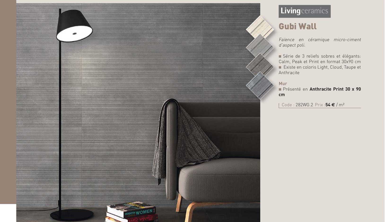 faïence en céramique micro-ciment d'aspect poli gubi wall living ceramics