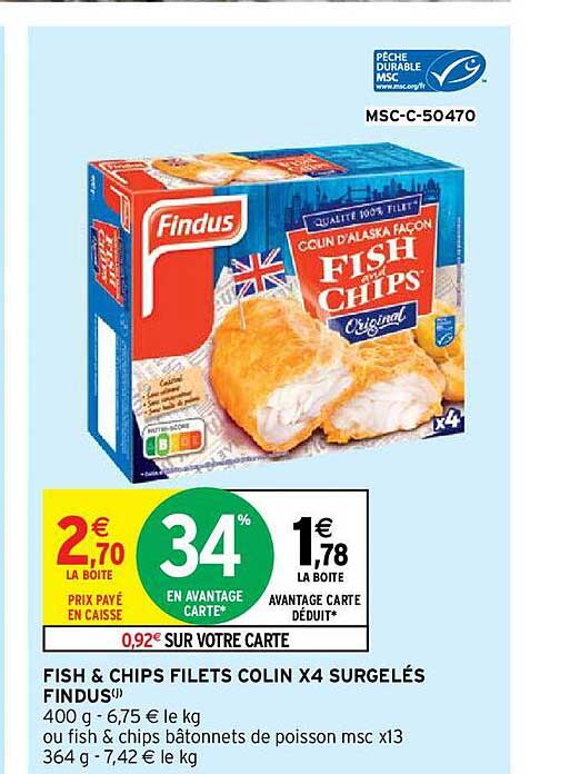Fish & Chips Filets Colin X4 Surgelés Findus