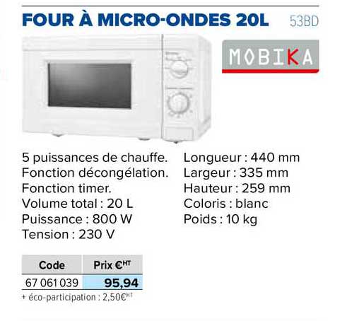 four à micro-ondes 20l mobika