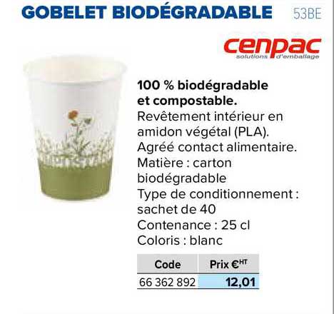 gobelet biodégradable cenpac