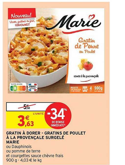 gratin à dorer - gratins de poulet à la provençale surgelé marie