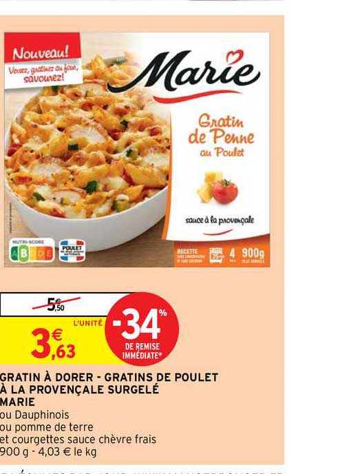 gratin à dorer - gratins de poulet à la provençale surgelé marie