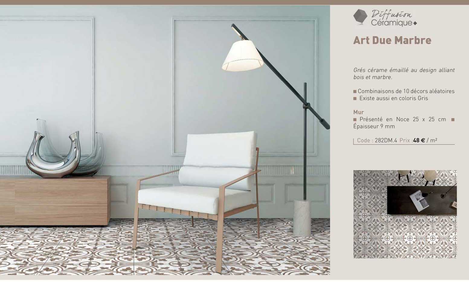 grés cérame émaillé au design alliant bois et marbre, art due marbre diffusion céramique