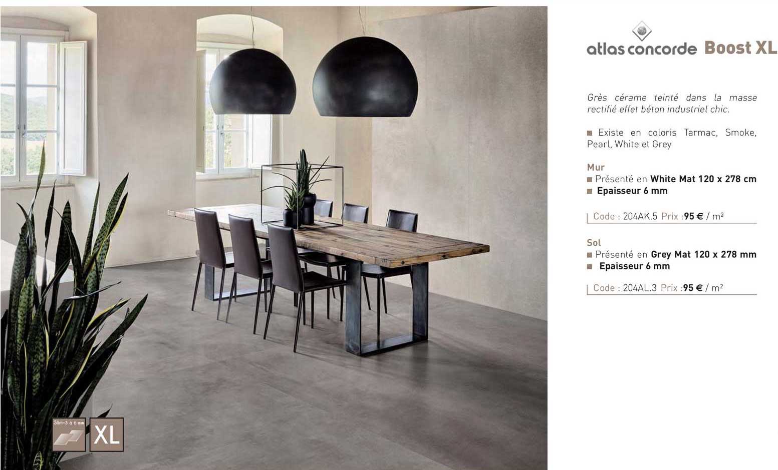 grès cérame teinté dans la masse rectifié effet béton industriel chic boost xl atlas concorde