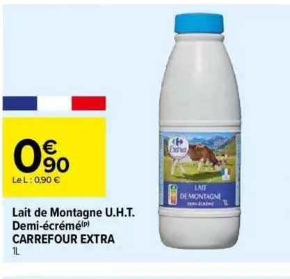 lait de montagne U.H.T. Demi-écrémé carrefour extra