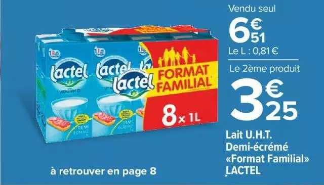 lait U.H.T. Demi-écrémé format familial lactel