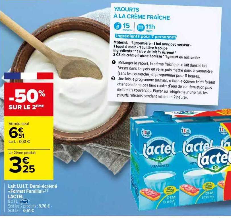 lait u.h.t. demi-écrémé «format familial» lactel