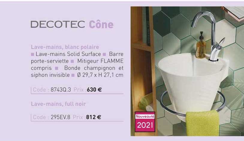lave-mains, blanc polaire, lave-mains, full noir cône decotec