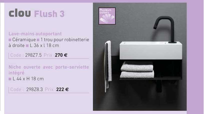 lave-mains autoportant, niche ouverte avec porte-serviette intégré flush 3 clou
