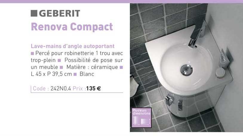 lave-mains d'angle autoportant renova compact geberit