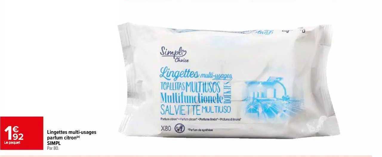 lingettes multi-usages parfum citron simpl