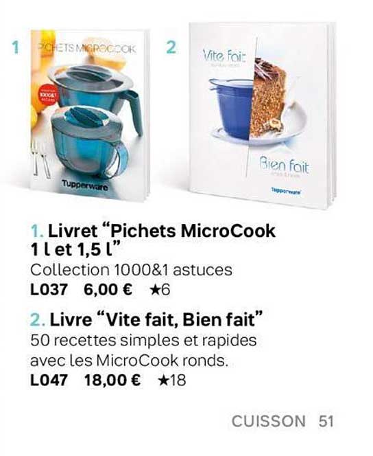 livret "pichets microcook 2l et 1,5 l", livre "vite fait, bien fait"