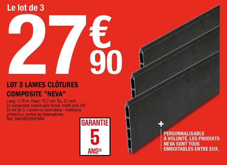 Lot 3 Lames Clotures Composite "Neva"