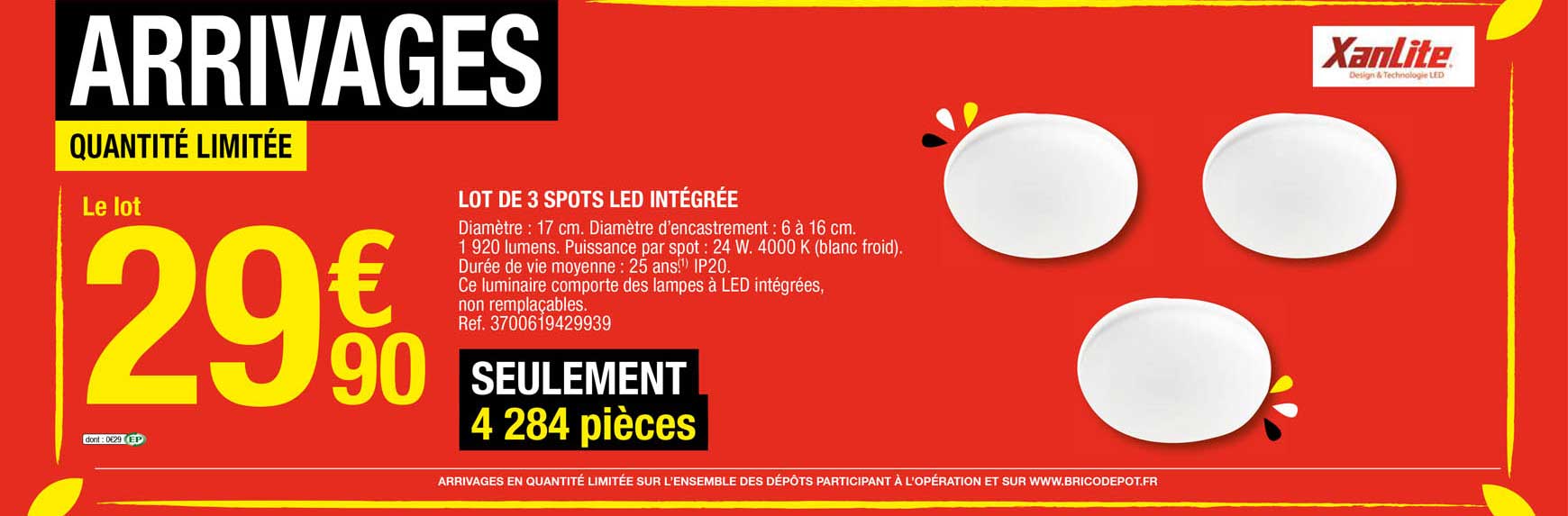 lot de 3 spots led intégrée