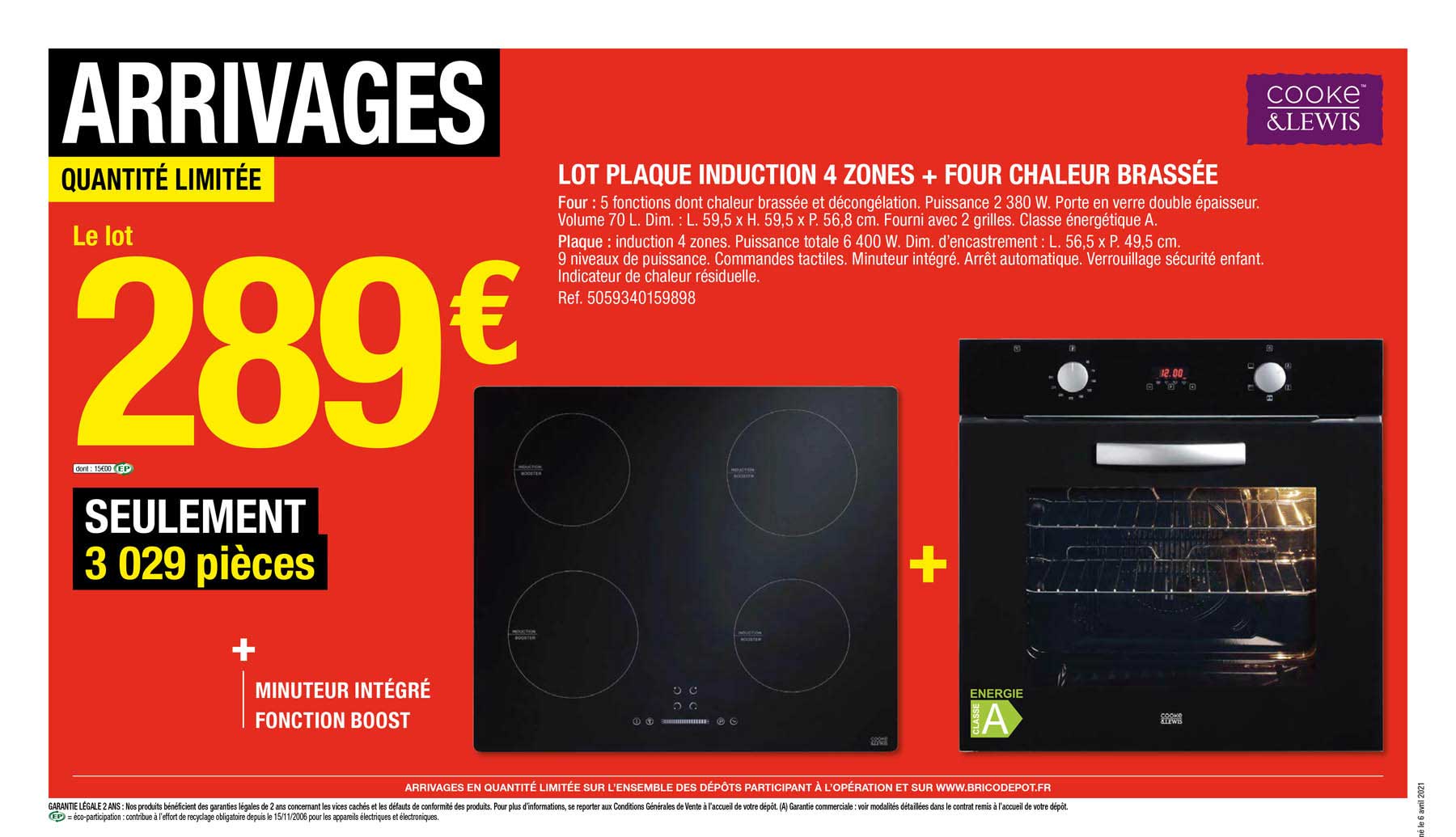 lot plaque induction 4 zones + four chaleur brassée cooke & lewis