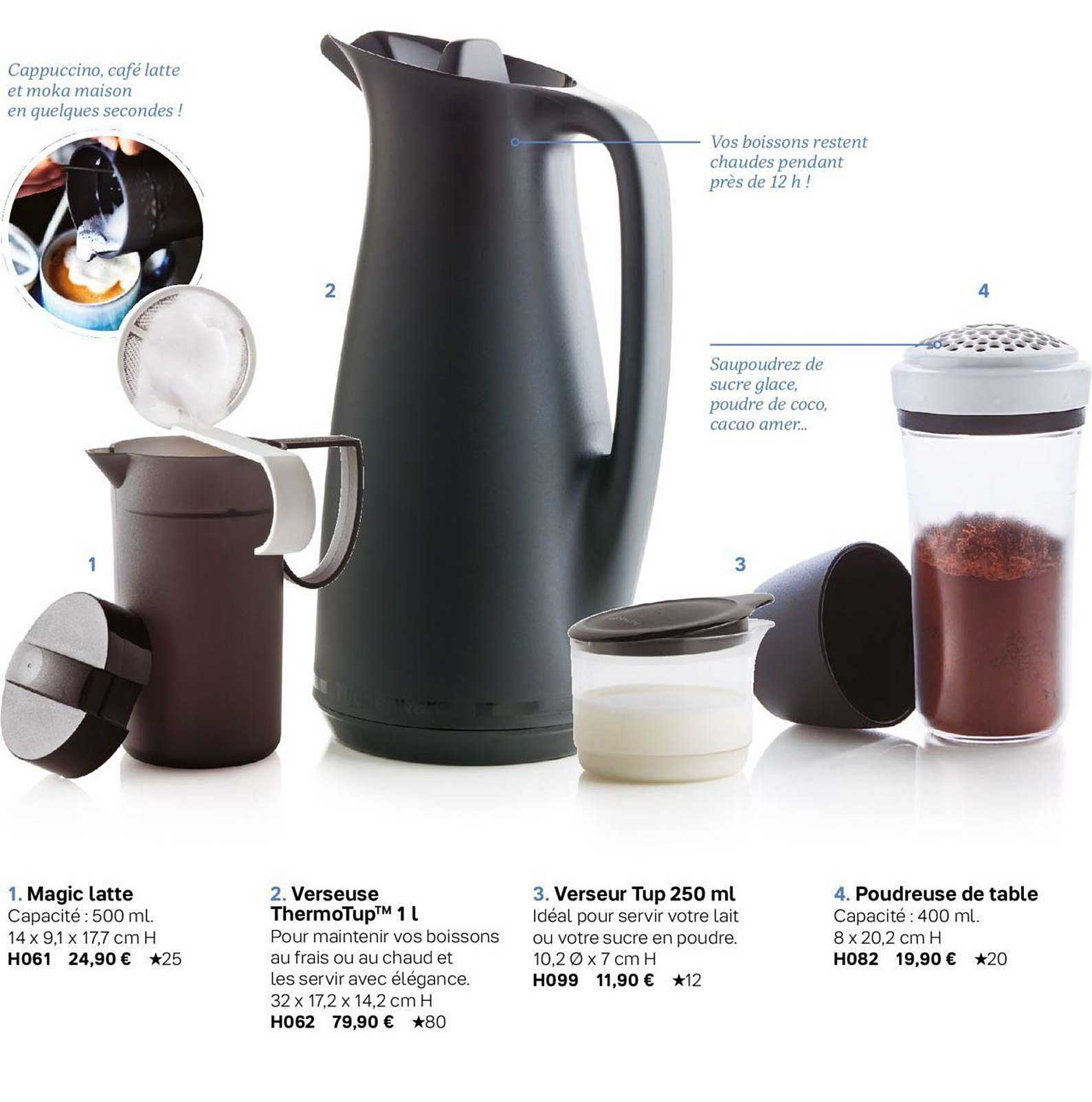 Magic Latte, Verseuse ThermoTup, Verseur Tup 250ml, Poudreuse de table