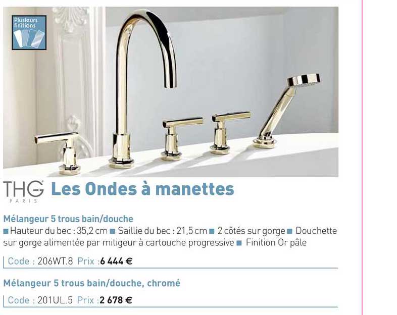 mélangeur 5 trous bain-douche les ondes à manettes thg