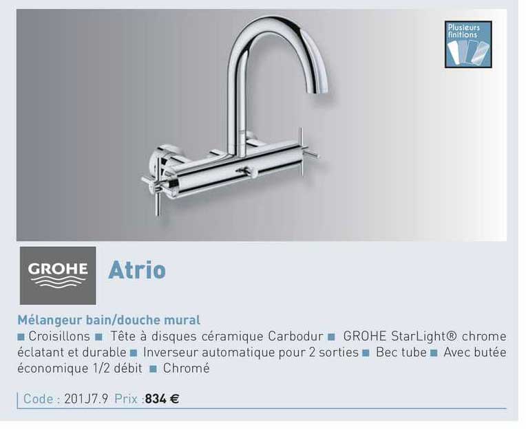 mélangeur bain-douche mural atrio grohe