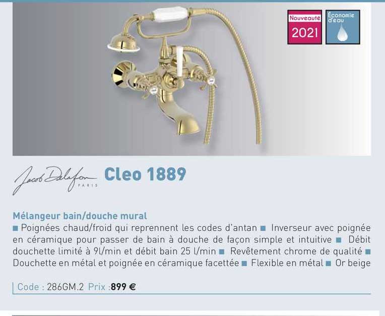mélangeur bain-douche mural cleo 1889 jacob delafon