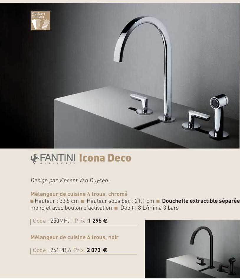 mélangeur de cuisine 4 trous, chromé icona deco fantini