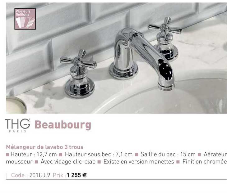 mélangeur de lavabo 3 trous beaubourg thg