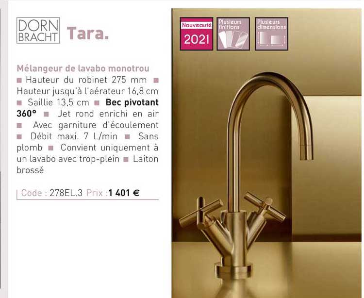 mélangeur de lavabo monotrou tara dorn bracht