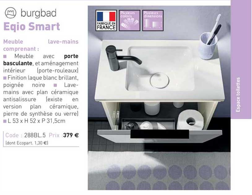 meuble lave-mains eqio smart burgbad