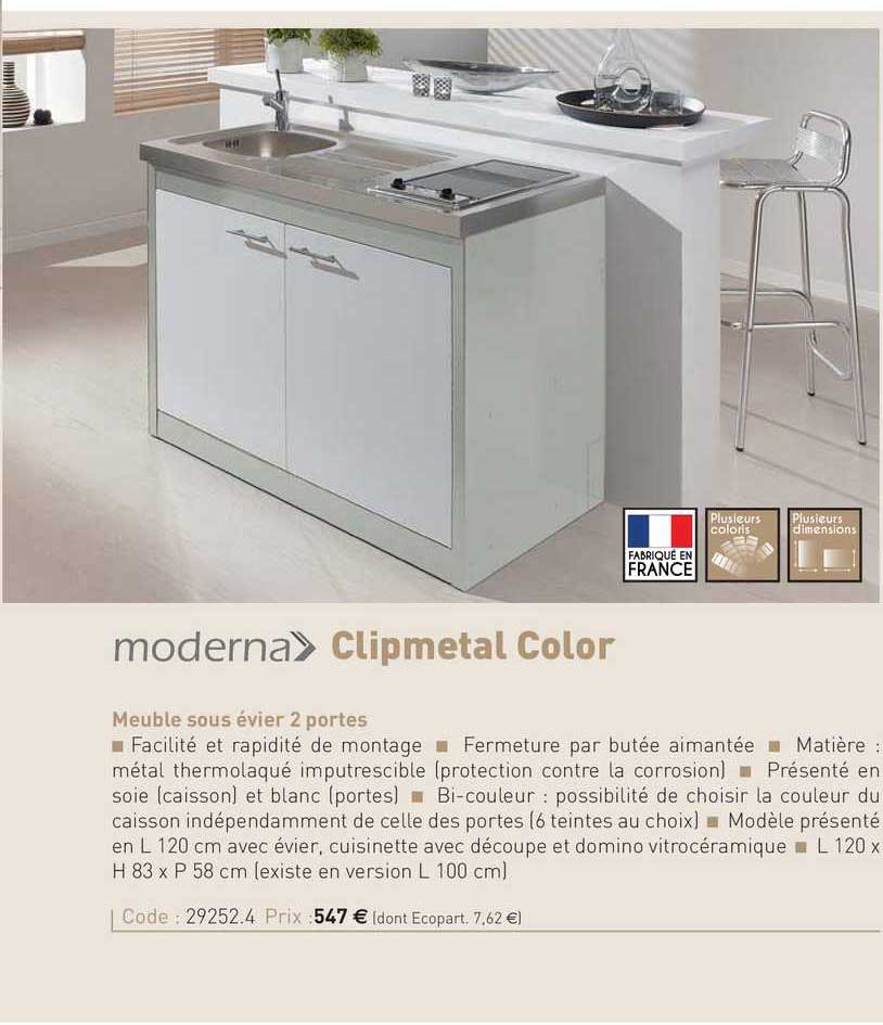 meuble sous évier 2 portes clipmatel color moderna