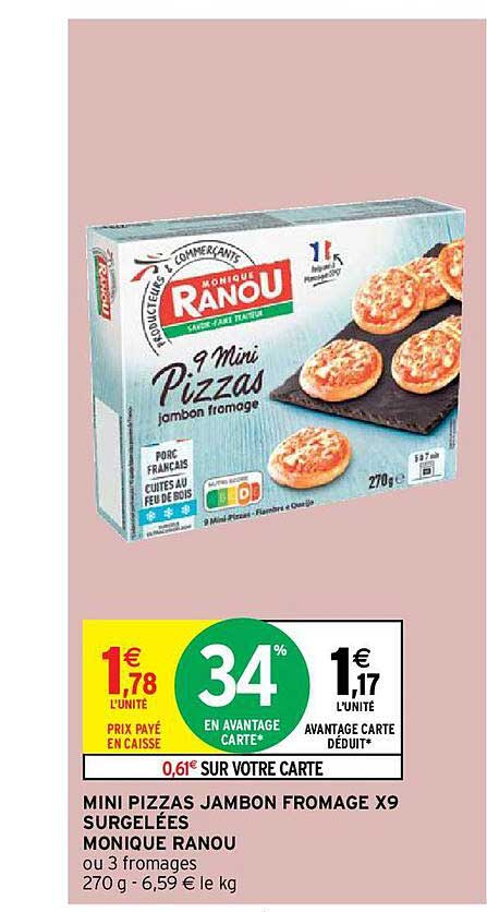 mini pizzas jambon fromage x9 surgelées monique ranou