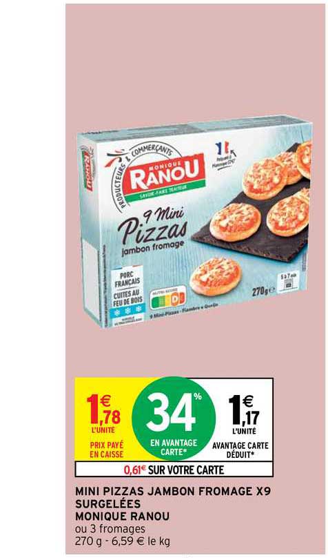 mini pizzas jambon fromage x9 surgelees monique ranou
