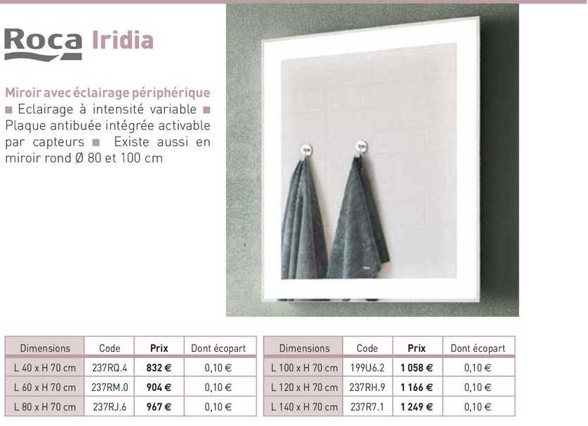 miroir avec éclairage périphérique iridia roca