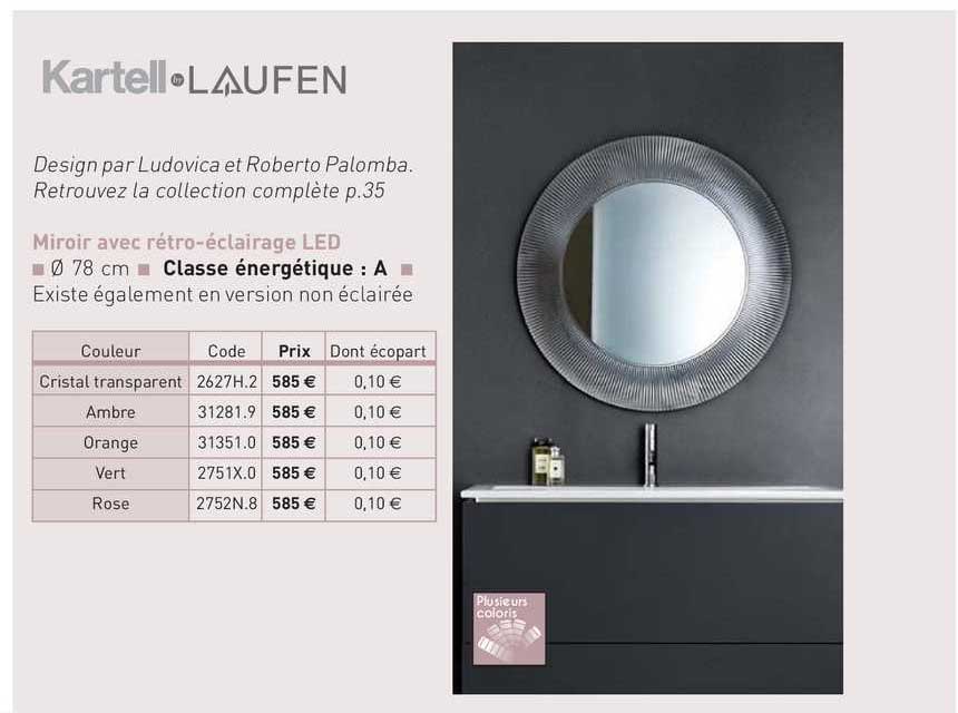 miroir avec rétro-éclairage led kartell laufen
