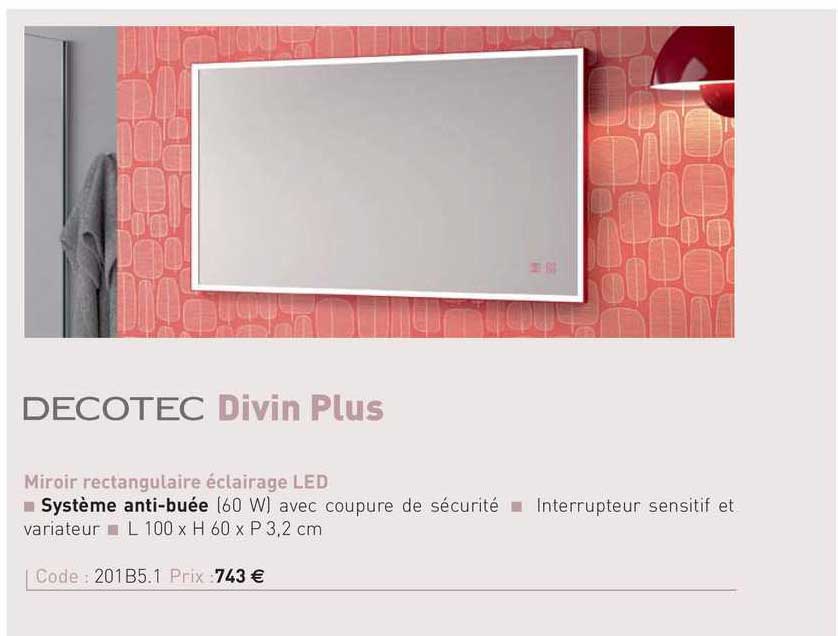 miroir rectangulaire éclairage led divin plus decotec