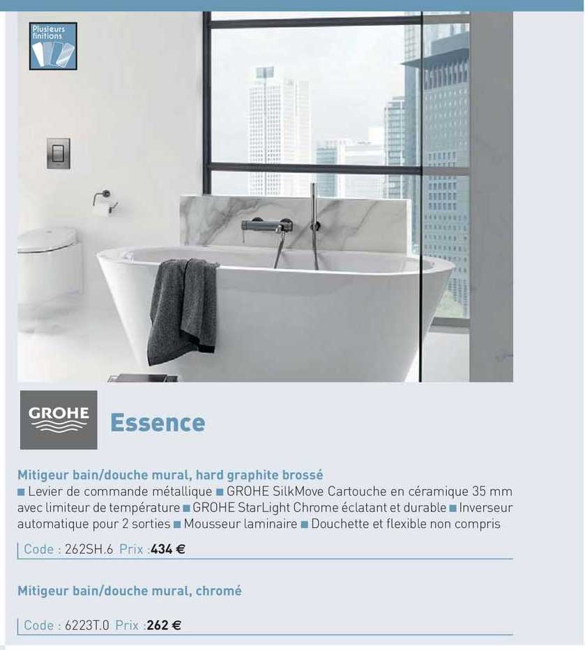 mitigeur bain-douche mural, hard graphite brossé essence grohe