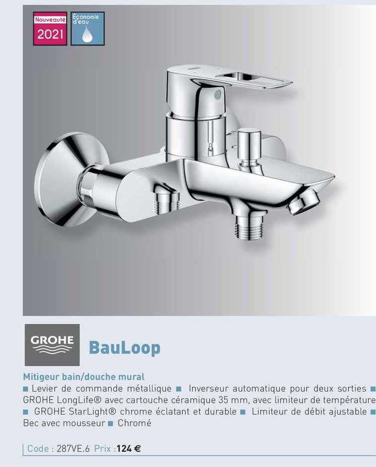 mitigeur bain-douche mural bauloop grohe
