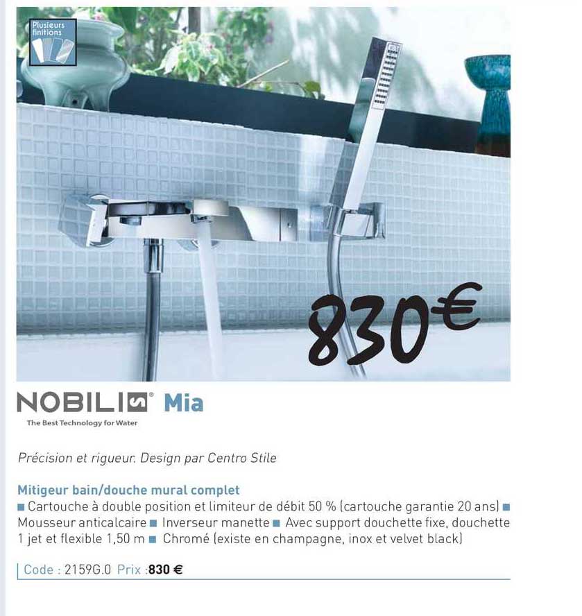 mitigeur bain-douche mural complet mia nobilis