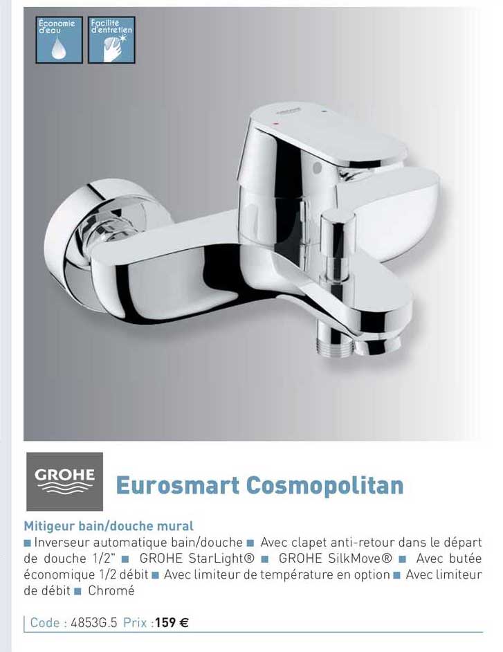 mitigeur bain-douche mural eurosmart cosmopolitan grohe