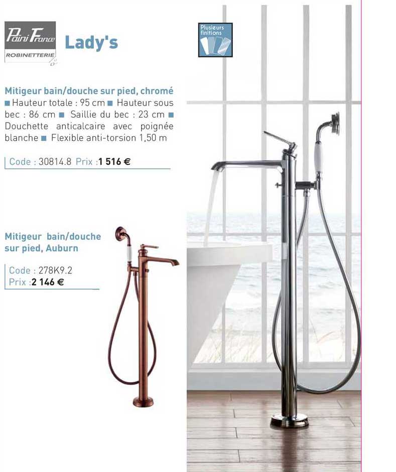 mitigeur bain-douche sur pied, chromé lady's paini france