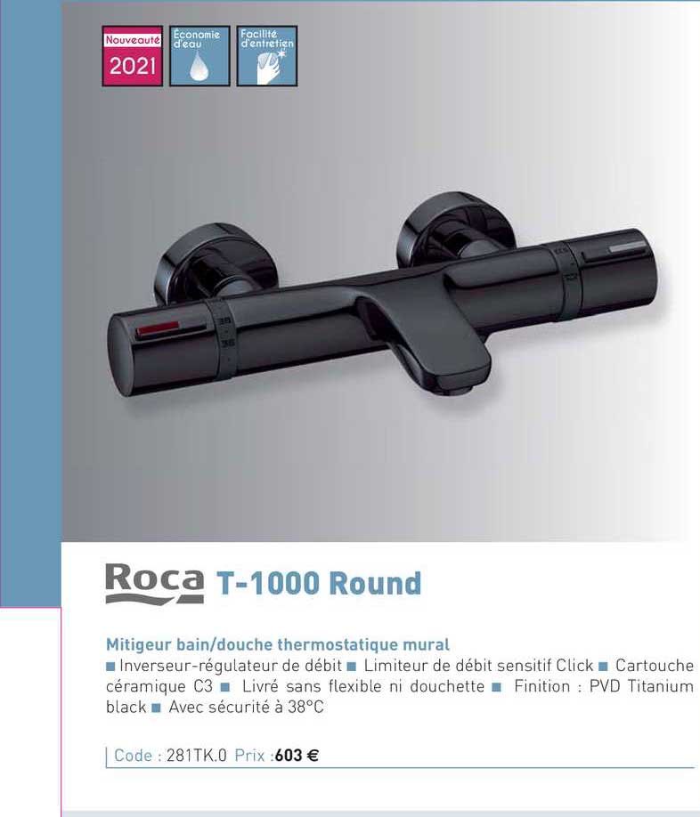 mitigeur bain-douche thermostatique mural t-1000 round roca