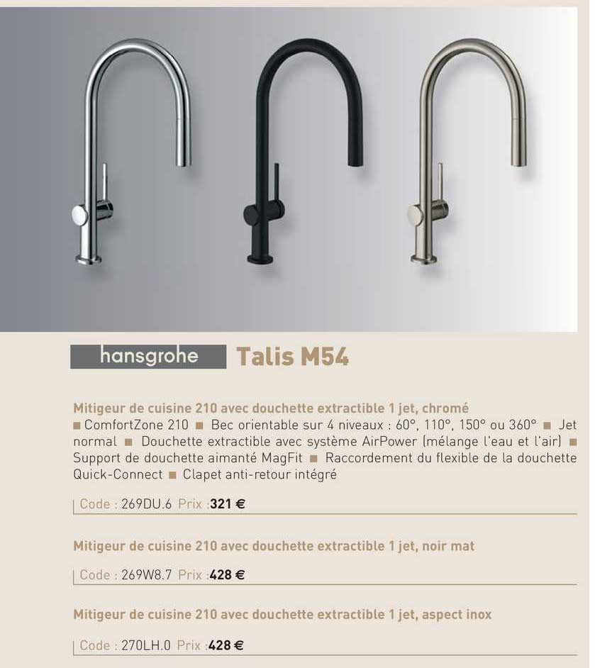 mitigeur de cuisine 210 avec douchette extractible 1 jet, chromé talis m54 hansgrohe
