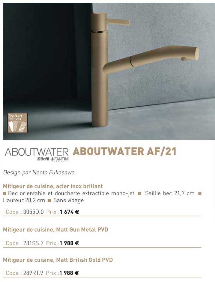 mitigeur de cuisine, acier brillant aboutwater af-21
