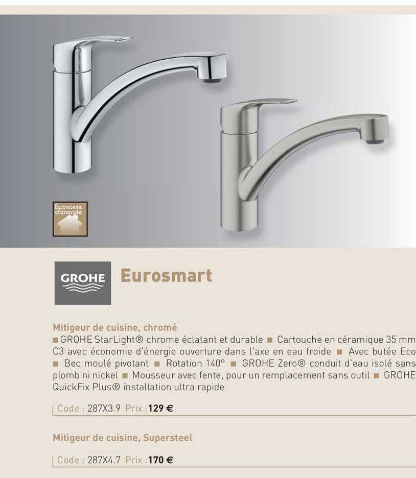 mitigeur de cuisine, chromé eurosmart grohe