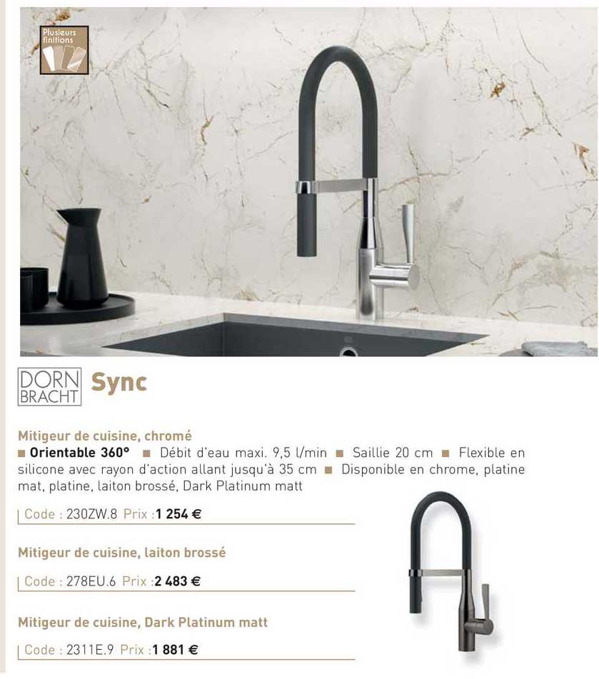 mitigeur de cuisine, chromé sync dornbracht