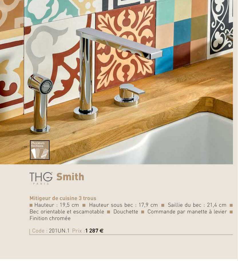 mitigeur de cuisine 3 trous smith thg