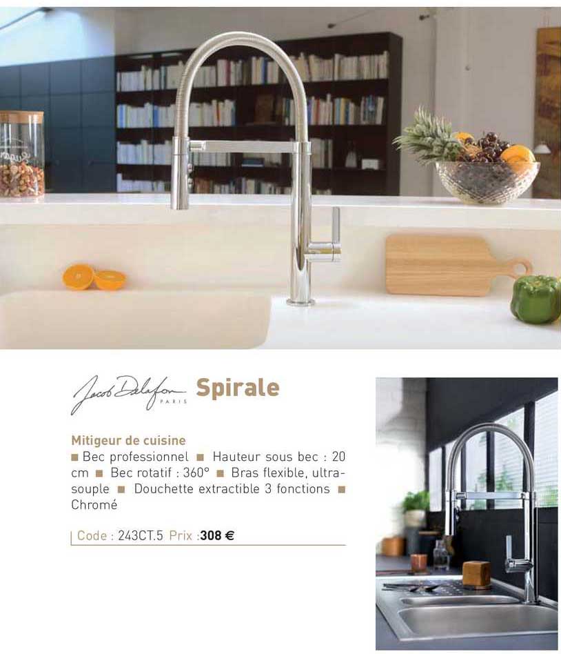 mitigeur de cuisine spirale jacob delafon