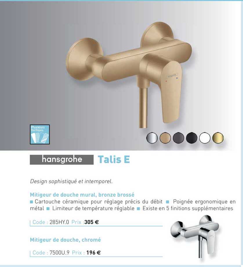 Mitigeur De Douche Mural, Bronze Brossé, Mitigeur De Douche, Chromé Talis E Hansgrohe
