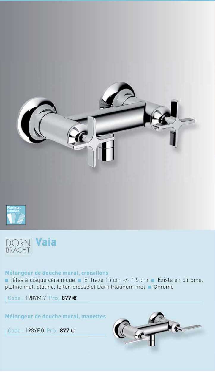 mitigeur de douche mural, croisillons, mélangeur de douche mural, manettes, vaia dornbracht