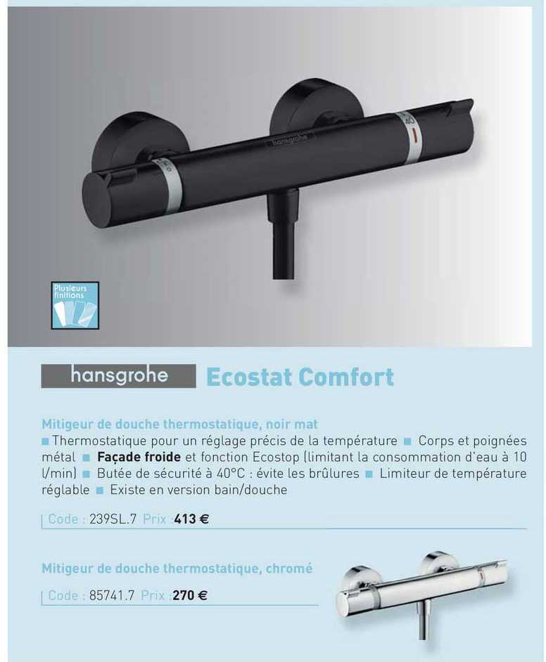 mitigeur de douche thermostatique, noir mat ecostat comfort hansgrohe
