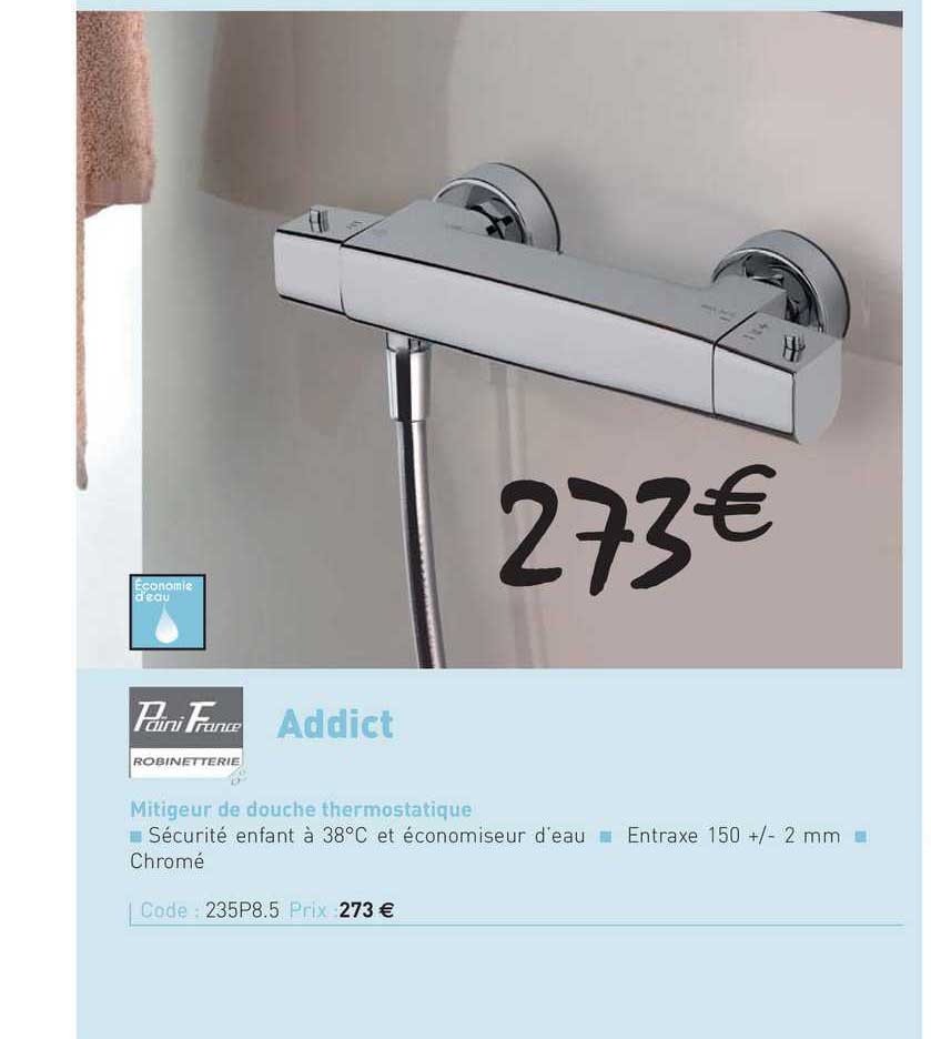 mitigeur de douche thermostatique addict paini france